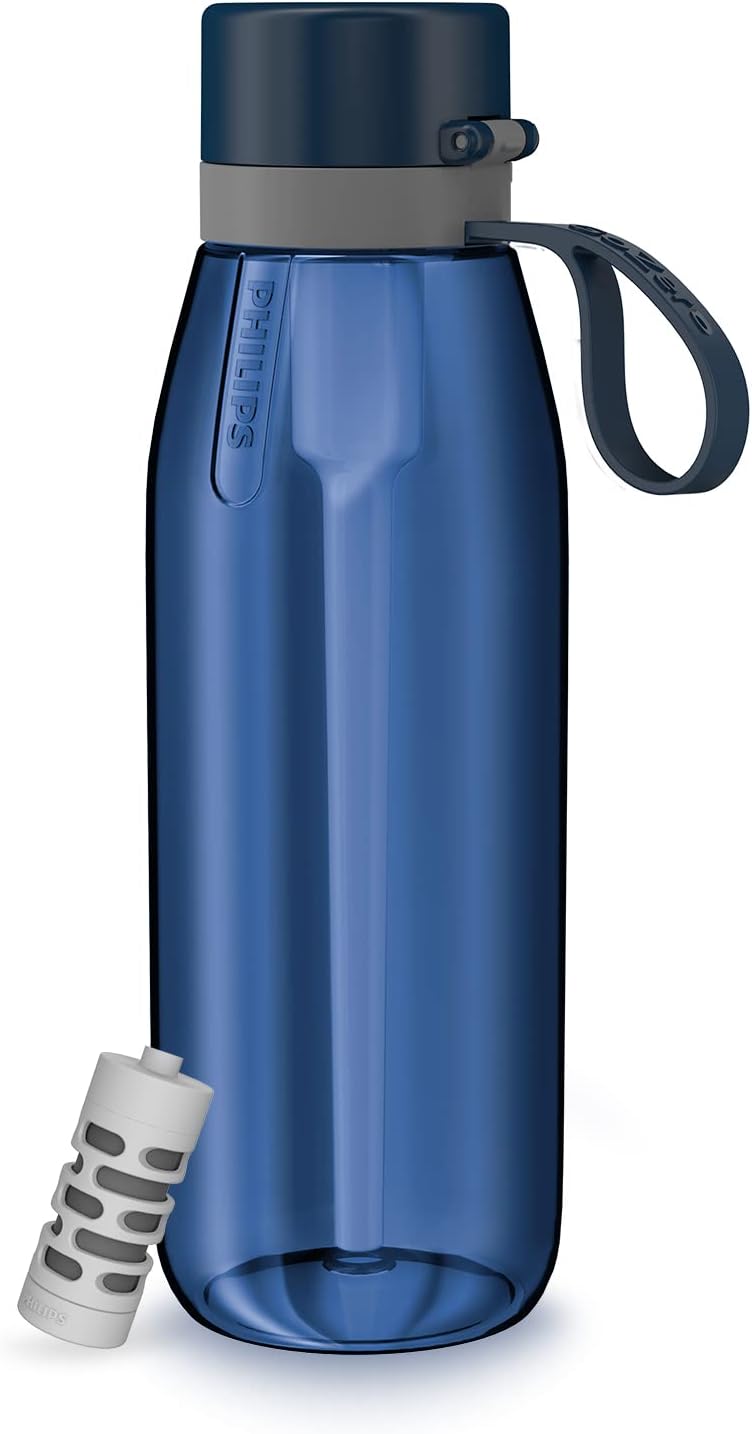 PHILIPS Filtered Water Bottle, BPA-Free Tritan Plastic Water Bottles, Replaces 450 Plastic Water Bottle with Reusable GoZero Everyday Water Filter, Portable Filtering Bottle for Travel