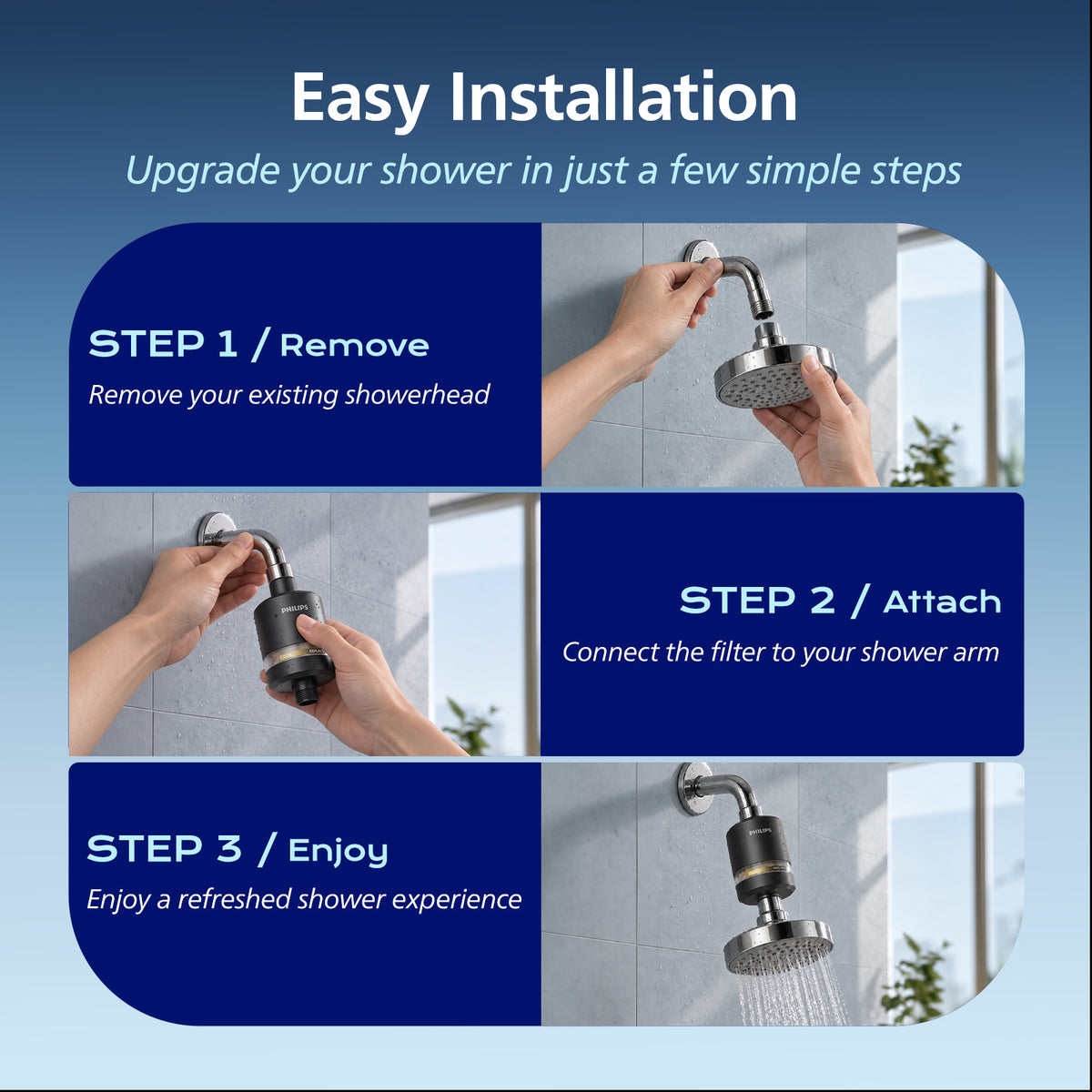 Philips Shower Filter, Visible Window & Clear Filter Cartridge, Black