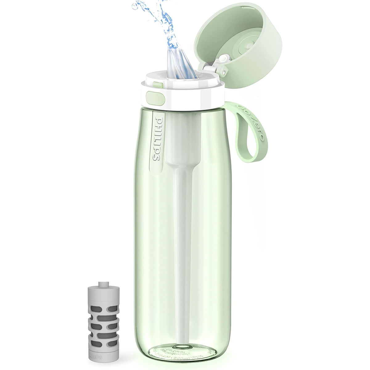PHILIPS Filtered Water Bottle, BPA-Free Tritan Plastic Water Bottles, Replaces 450 Plastic Water Bottle with Reusable GoZero Everyday Water Filter, Portable Filtering Bottle for Travel