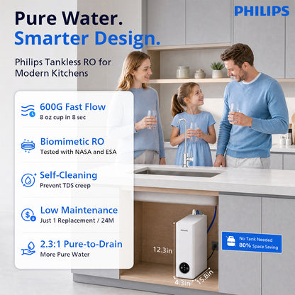 Philips Tankless Reverse Osmosis System, 600 GPD, Self-Cleaning RO System