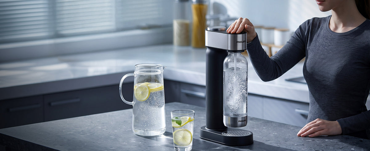 Philips Stainless Sparkling Water Maker Soda Maker Machine with Quick Twist Bottle, Black