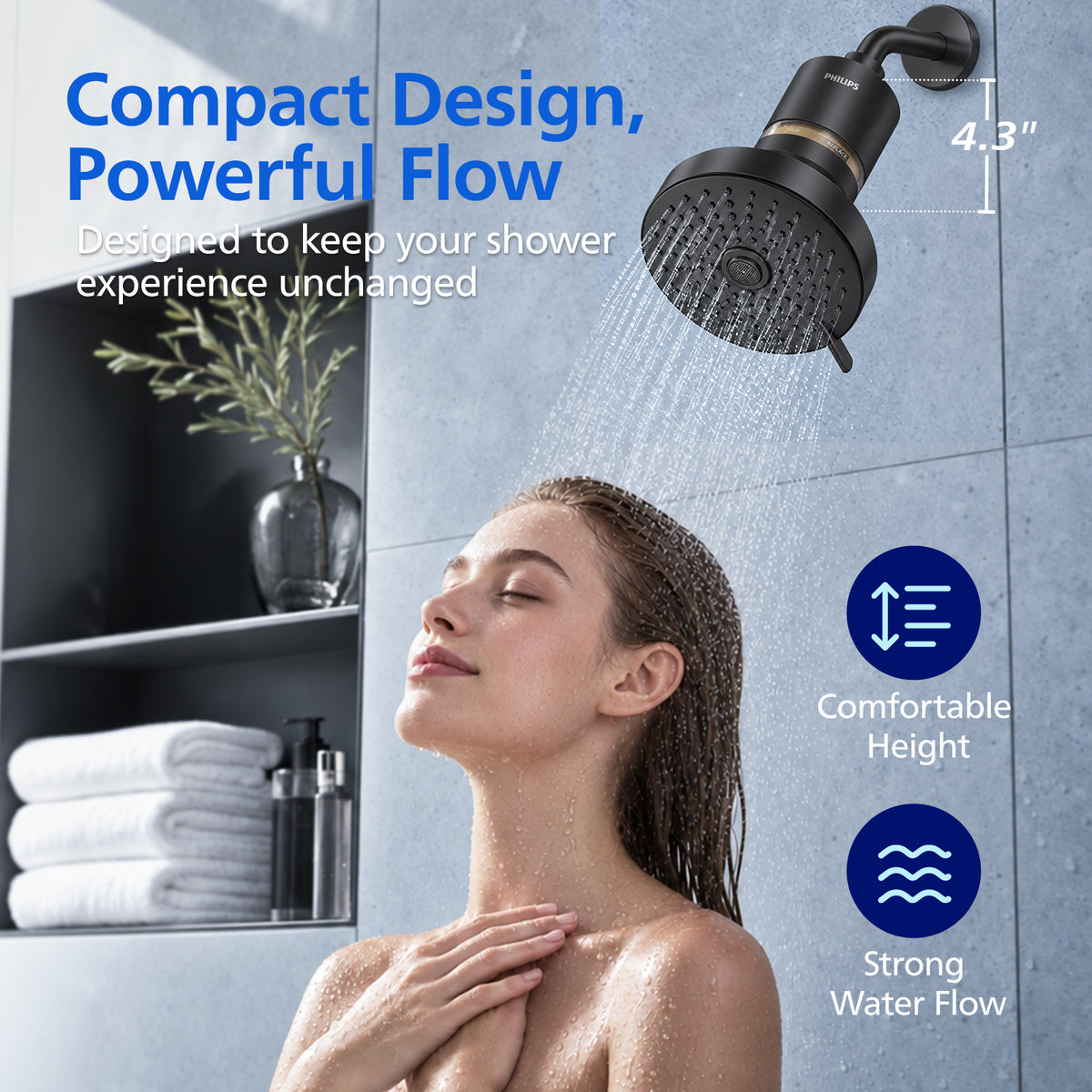 Philips Shower Filter, Visible Window & Clear Filter Cartridge, Black