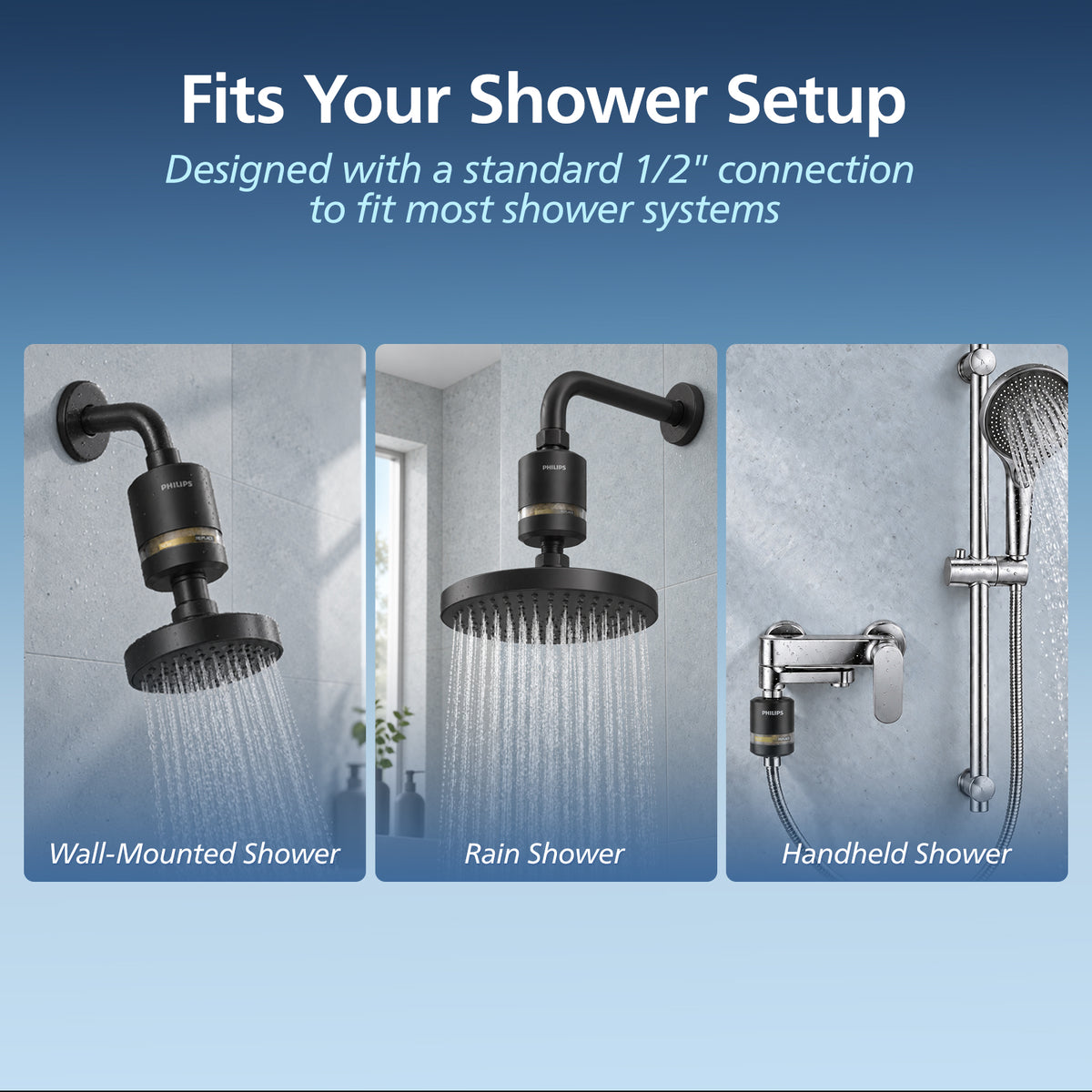 Philips Shower Filter, Visible Window & Clear Filter Cartridge, Black